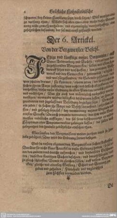 Der 6. Artickel. Von der Bergmeister Befehl.