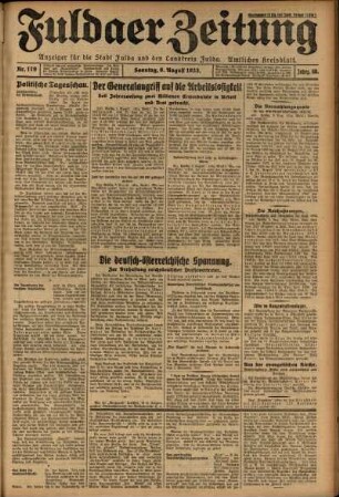 Erste Ausgabe vom Sonntag, den 06. August 1933.