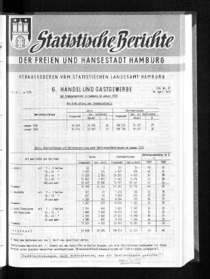 Der Fremdenverkehr in Hamburg im Januar 1970 : Lfd. Nr. 21