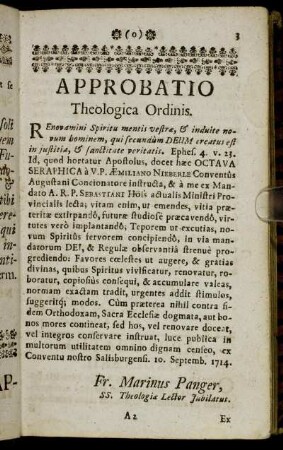 Approbatio Theologica Ordinis. - Approbatio Ordinarii.