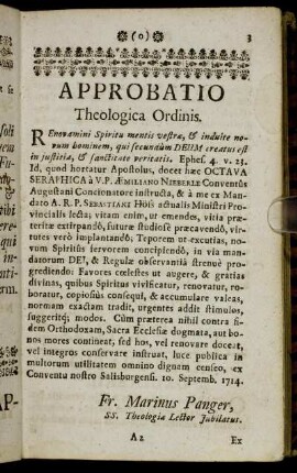 Approbatio Theologica Ordinis. - Approbatio Ordinarii.