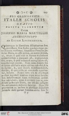 Pro Grammaticis Italiae Scholis. Oratio. Habita Florentiae Coram Josepho Maria Martellio Archiepiscopo