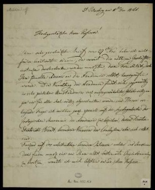 Briefe von Alexander Theodor von Middendorff an Friedrich Wöhler, Sankt Petersburg, Hellenorm, 11.12.1846 - 31.12.1868