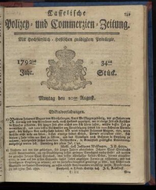 34tes Stueck, Montag den 20ten August. 1792