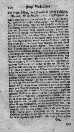 : Die treuen Köhler, eine Operette in zween Aufzügen.