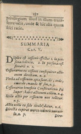 Summaria Cap. V.