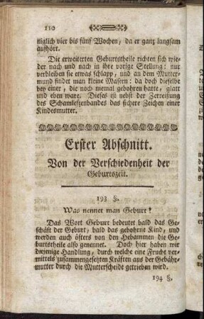 Erster Abschnitt. Von der Verschiedenheit der Geburtszeit. - Sechster Abschnitt. Von Abnehmung der Nachgeburt.