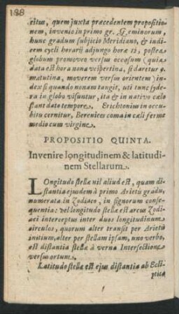 Propositio Quinta. Invenire longitudinem & latitudinem Stellarum.