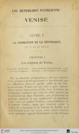 Livre I: La formation de la république (du Ve au XIe siècle)