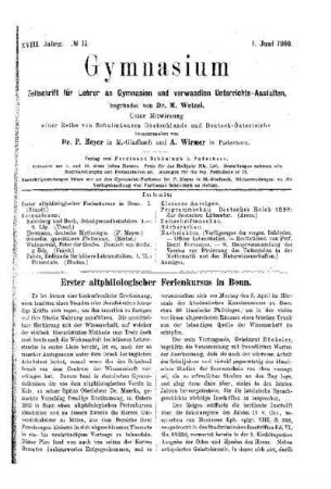 Erster altphilologischer Ferienkursus in Bonn