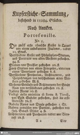 Kupferstich-Sammlung, bestehend in 11284 Stücken : Nach Antiken