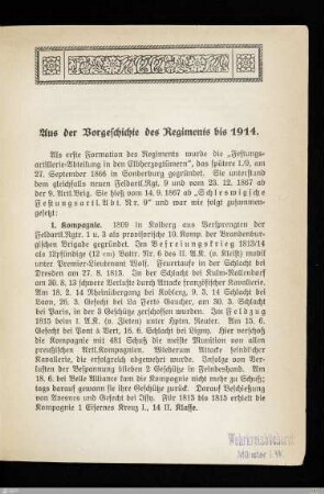 Aus der Vorgeschichte des Regiments bis 1914
