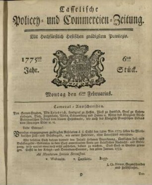 6tes Stueck, Montag den 6ten Februarius 1775