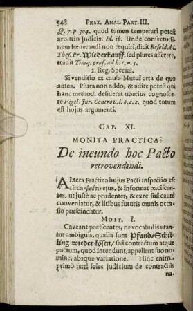 Cap. XI. Monta Practica: De ineundo hoc Pacto retrovendendi.