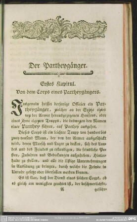 Erstes Kapitul. Von dem Corps eines Partheygängers