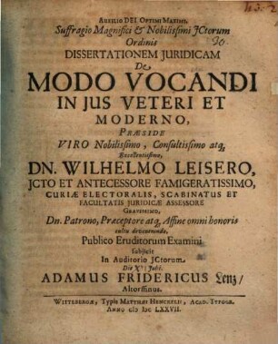 Diss. iur. de modo vocandi in ius veteri et moderno