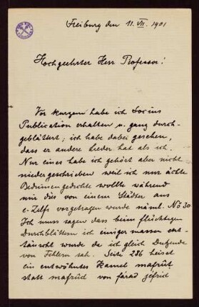 Brief vom 11.07.1901