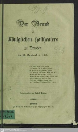 Der Brand des königlichen Hoftheaters zu Dresden : am 21. September 1869