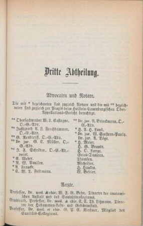 Advocaten und Notare. Aerzte. [Agenturen. Amidamfabrik. Apotheker. Architecten. Austernhandlungen.]