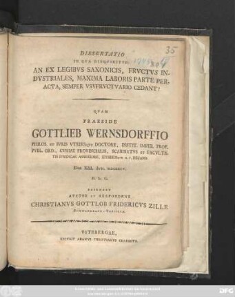 Dissertatio In Qva Disqviritvr: An Ex Legibvs Saxonicis, Frvctvs Indvstriales, Maxima Laboris Parte Peracta, Semper Vsvfrvctvario Cedant?