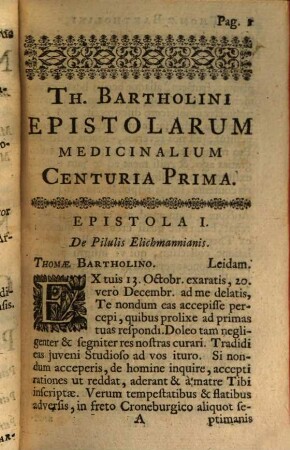 Thomae Bartholini Epistolarum Medicinalium : à Doctis vel ad Doctos scriptarum, 1