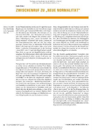 Zwischenruf zu "Neue Normalität"