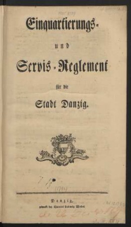 Einquartierungs- und Servis-Reglement für die Stadt Danzig