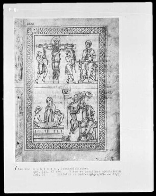 Vitae et passiones apostolorum — Drei Szenen aus dem Martyrium des Apostels Andreas, Folio 28recto