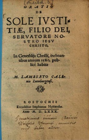 Oratio de sole iustitiae, filio Dei, servatore nostro Iesu Chr.