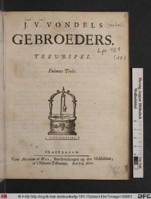 J. V. Vondels Gebroeders. : Treurspel ...