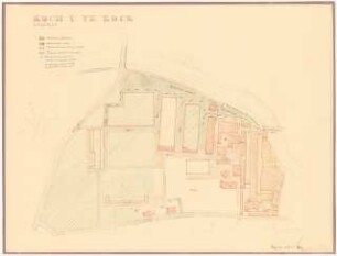 Garten an der Teppichfabrik Koch & te Kock, Oelsnitz: Lageplan Gesamtplanung 1:1000 (Zeichnung des Architekten)