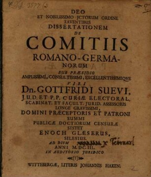 Diss. ... de comitiis Romano-Germanorum