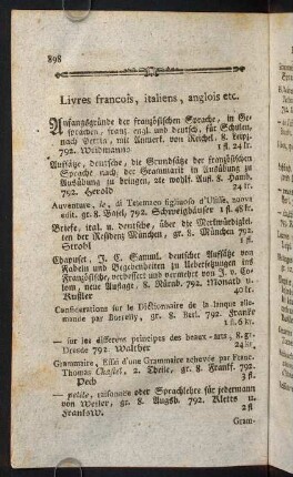 898-899, Livres francois, italiens, anglois etc.