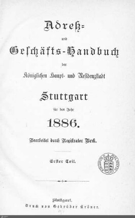 1886: Stuttgarter Adressbücher, 1886