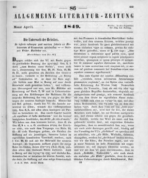 Böttcher, J. F.: De Inferis rebusque post mortem futuris ex Hebraeorum et Graecorum opinionibus libri duo. Libri I. Vol. I. Dresden: Gotschalck 1846 (Beschluss von Nr. 85)