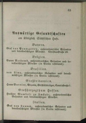 Auswertige Gesandtschaften am Königlich Sächsischen Hofe