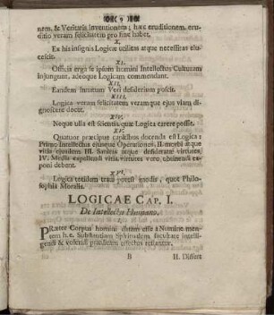 Logicae Cap. I. De Intellectu Humano.