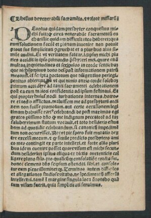 Libellus de venerabili sacramento. et valore missarum