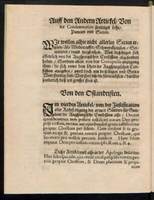 Auff den Andern Artickel/ Von der Condemnation streittiger Lehr/ Puncten und Secten.