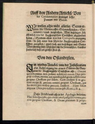 Auff den Andern Artickel/ Von der Condemnation streittiger Lehr/ Puncten und Secten.