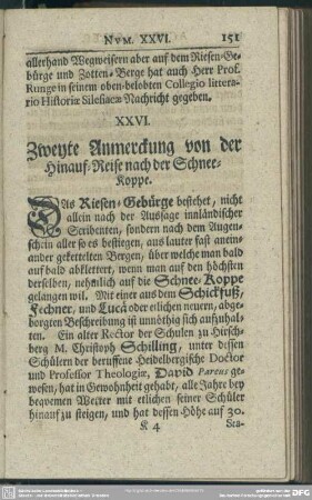 XXVI. Zweyte Anmerckung von der Hinauf-Reise nach der Schnee-Koppe