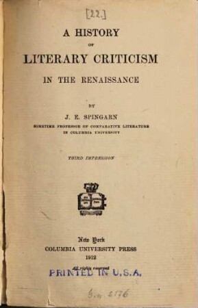 A history of literary criticism in the Renaissance