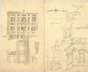Thiersch, August ; Gebäude, Nebengebäude, Innenausstattung - unbestimmbare Einzelblätter - Innenausstattung (Details); Gebäude (Perspektiven)