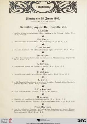 Gemälde, Aquarelle, Pastelle etc. (Nr. 1-159)