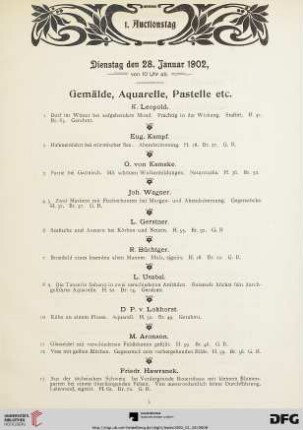 Gemälde, Aquarelle, Pastelle etc. (Nr. 1-159)