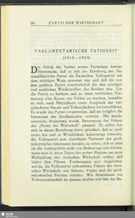 Parlamentarische Tätigkeit (1919-1923)