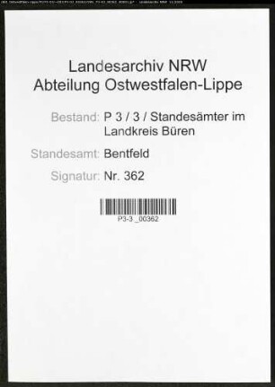 Sterberegister Standesamt Bentfeld