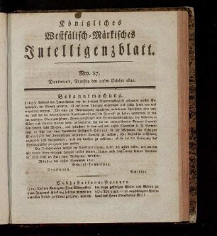 Königliches westphälisch-märkisches Intelligenzblatt. 1817-1833
