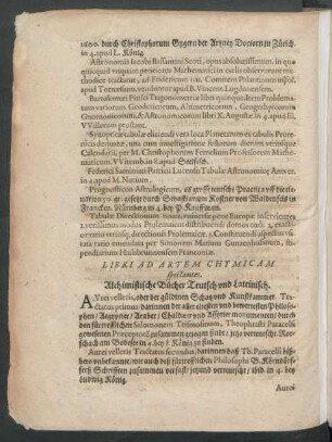 Libri Ad Artem Chymicam spectantes ...
