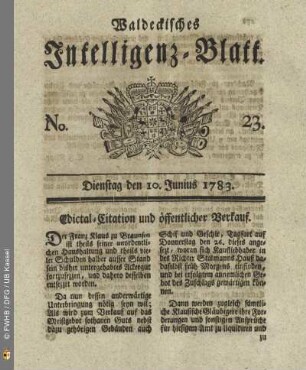 No. 23, Dienstag den 10. Junius 1783